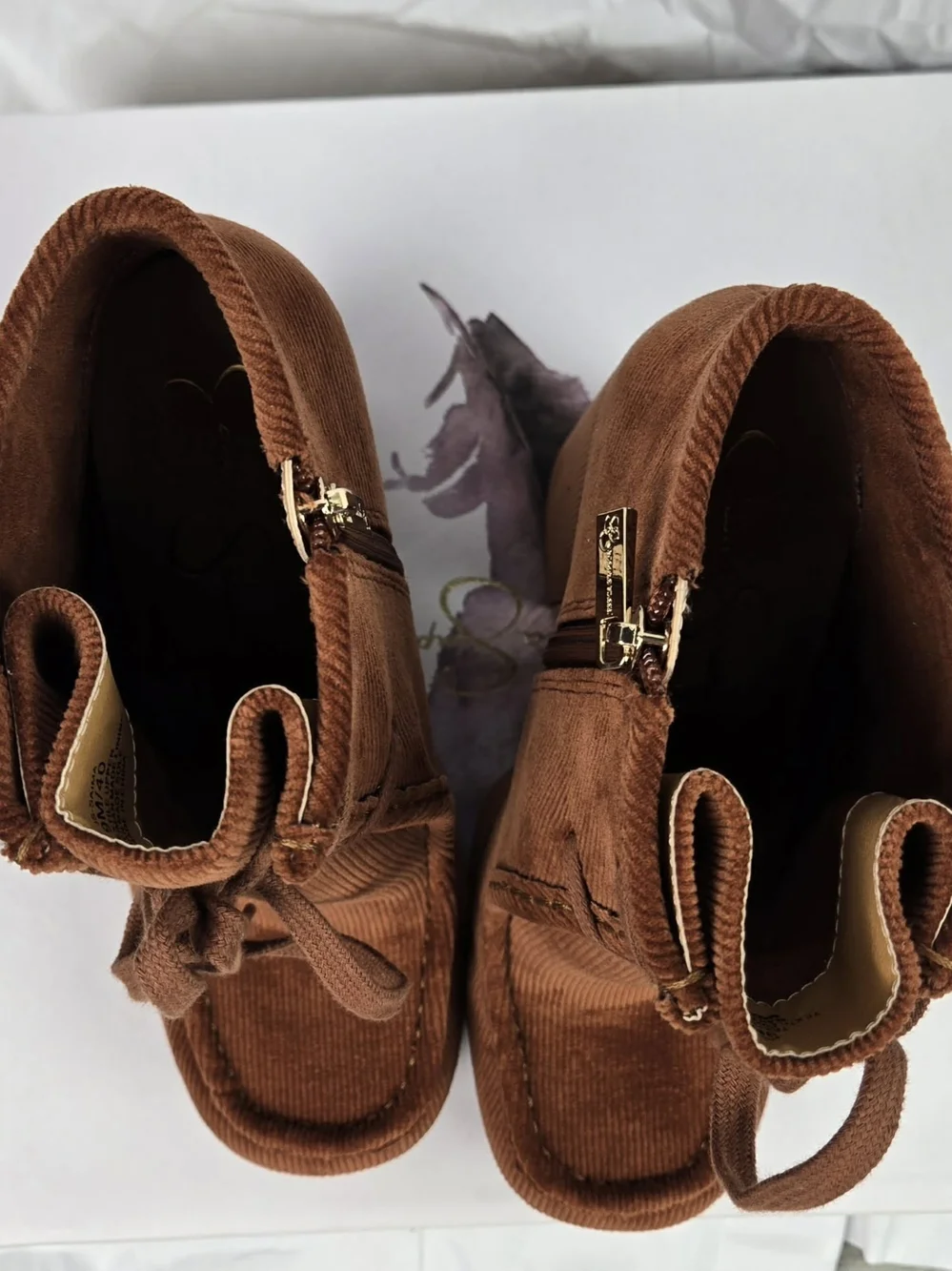 Brown Corduroy Platform Ankle Boots - Women